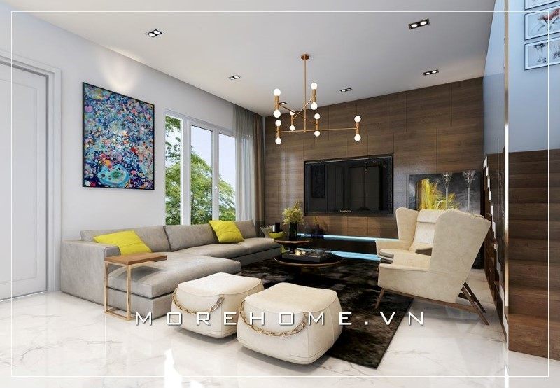 Bộ sofa với gam màu trung tính góp phần mang đến sự sang trọng và tinh tế cho không gian phòng khách của gia đình.